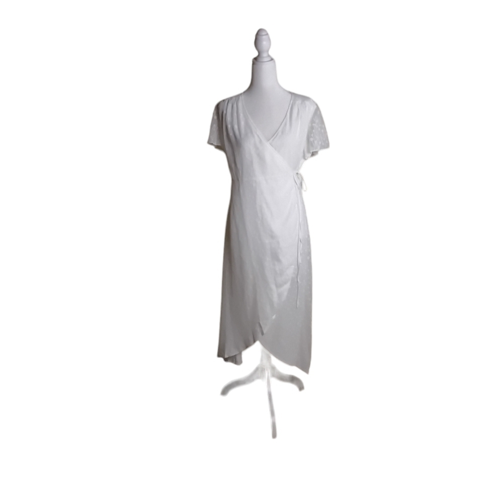 Rihoas The White Dobby Women's V-Neçk Mesh Short Sleeve Midi Wrap Dress.…